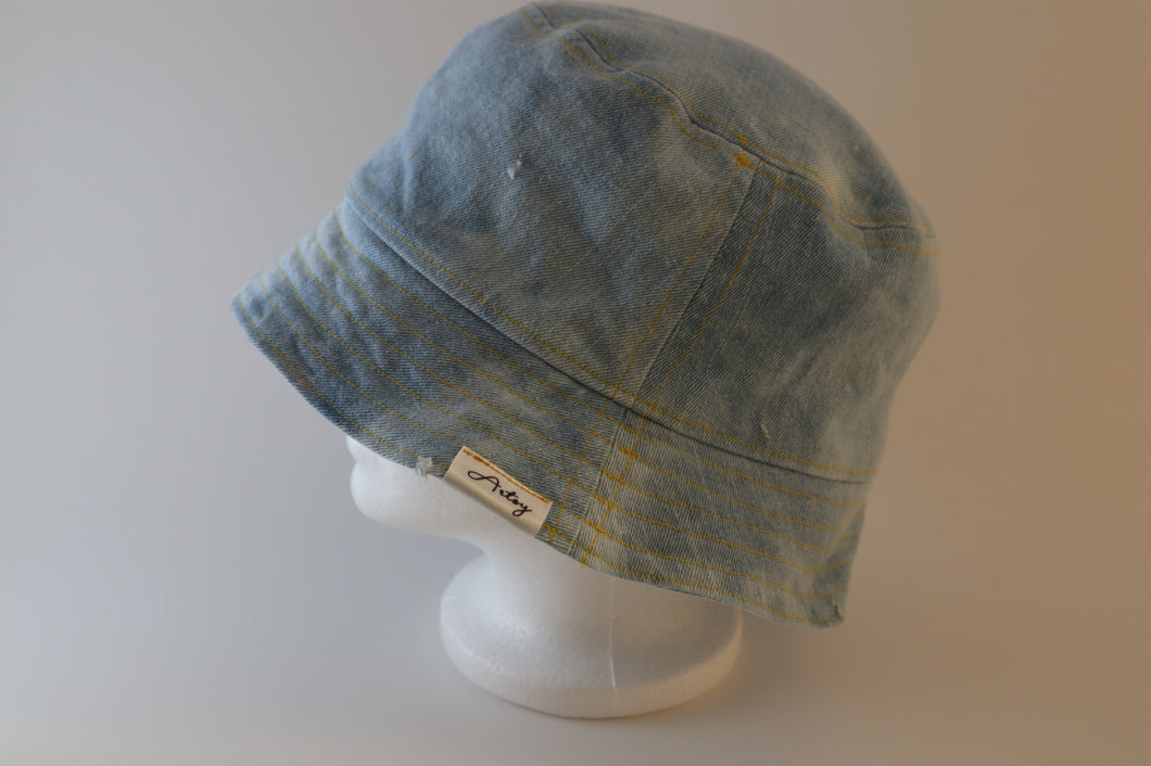 Reversible Distressed Denim Bucket Hat