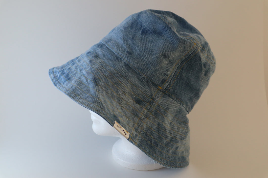 Reversible Distressed Denim Bucket Hat (Wide Brim)